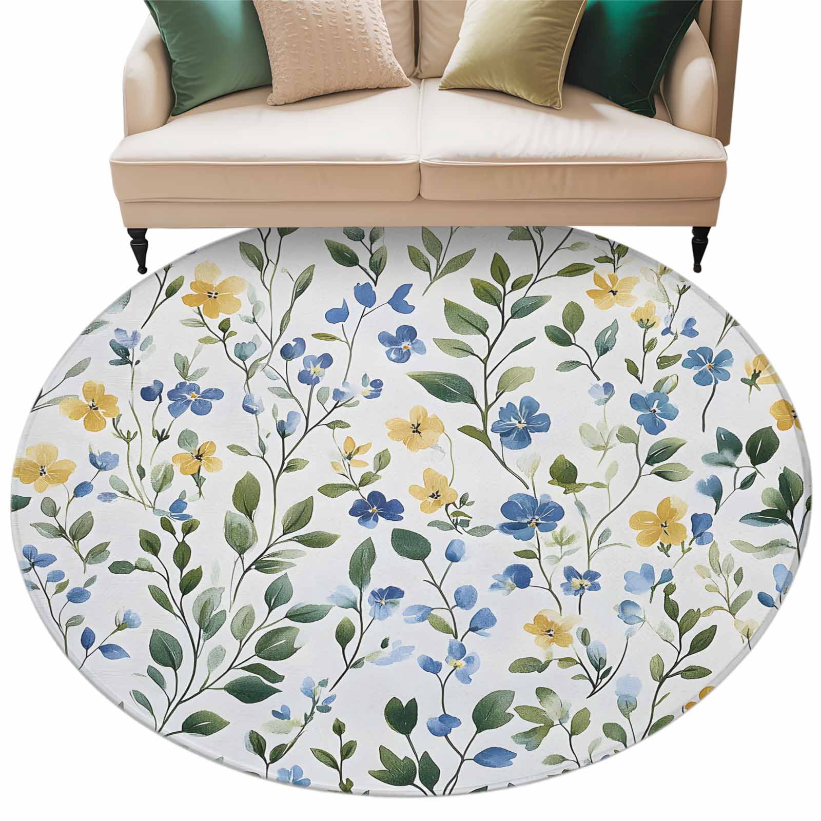 Blue Yellow Floral Spring Large Area Rugs for Bedroom Living Room, Soft ...
