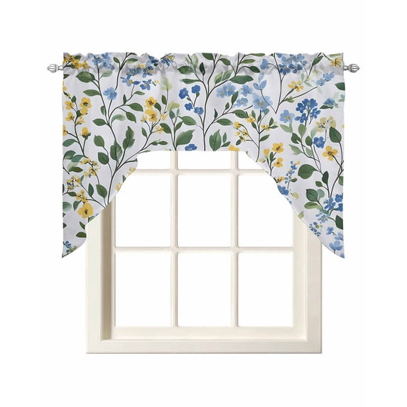 Blue Yellow Floral Spring Swag Curtains for Kitchen Green Pastoral ...
