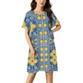 thumbnail image 1 of Blue Yellow Floral Tiles Pattern Women Nightgown Sleepwear Short Sleeves For Vacations Travels Nightgowns Women's Pajamas, 1 of 7