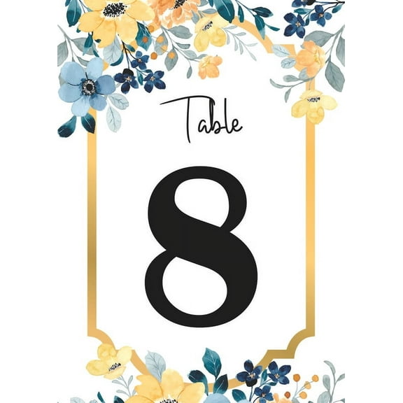 Blue Yellow Flower 31 Pieces Wedding Table Numbers Cardss 1-30 Double Sided with Head Table 4x6 inch Table Numbers for Wedding Reception/Party/Event