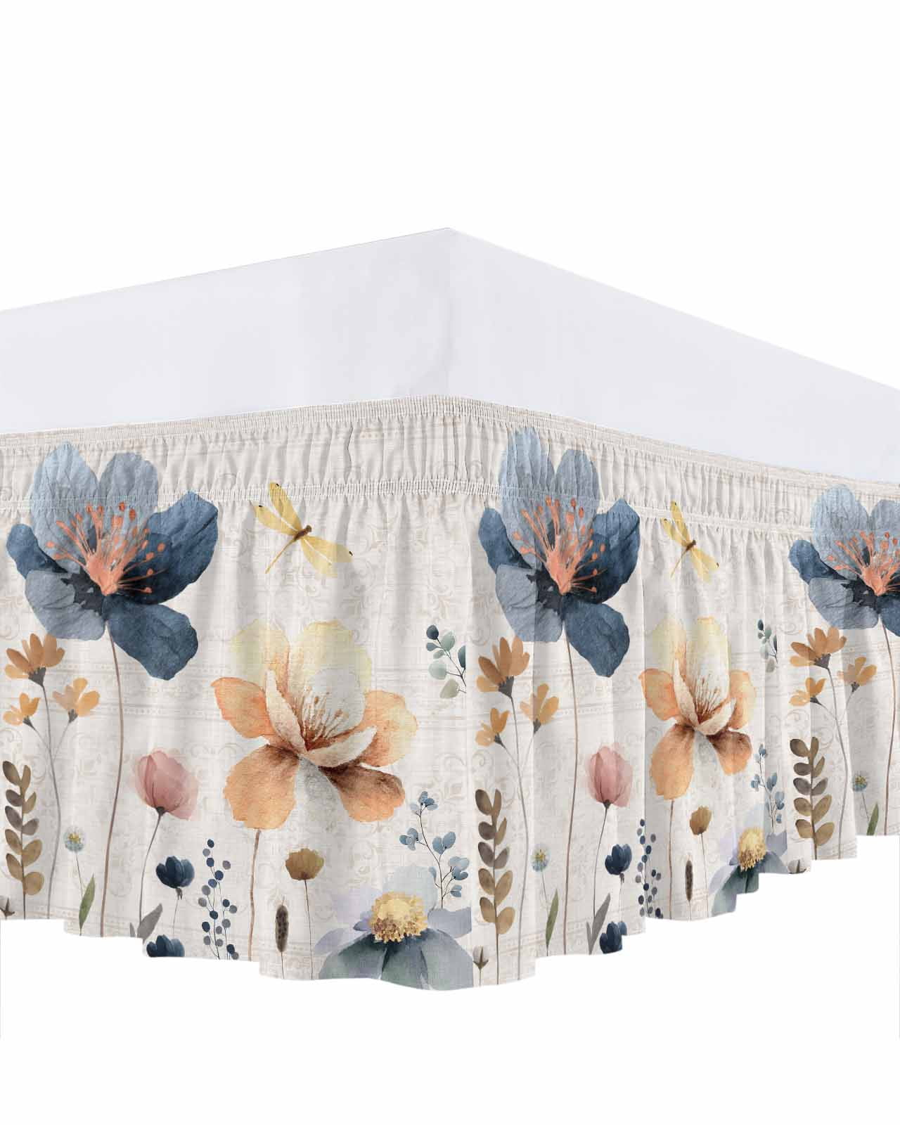 Blue Yellow Flower Bed Skirt King Size 16 Inch Drop, Spring Country ...