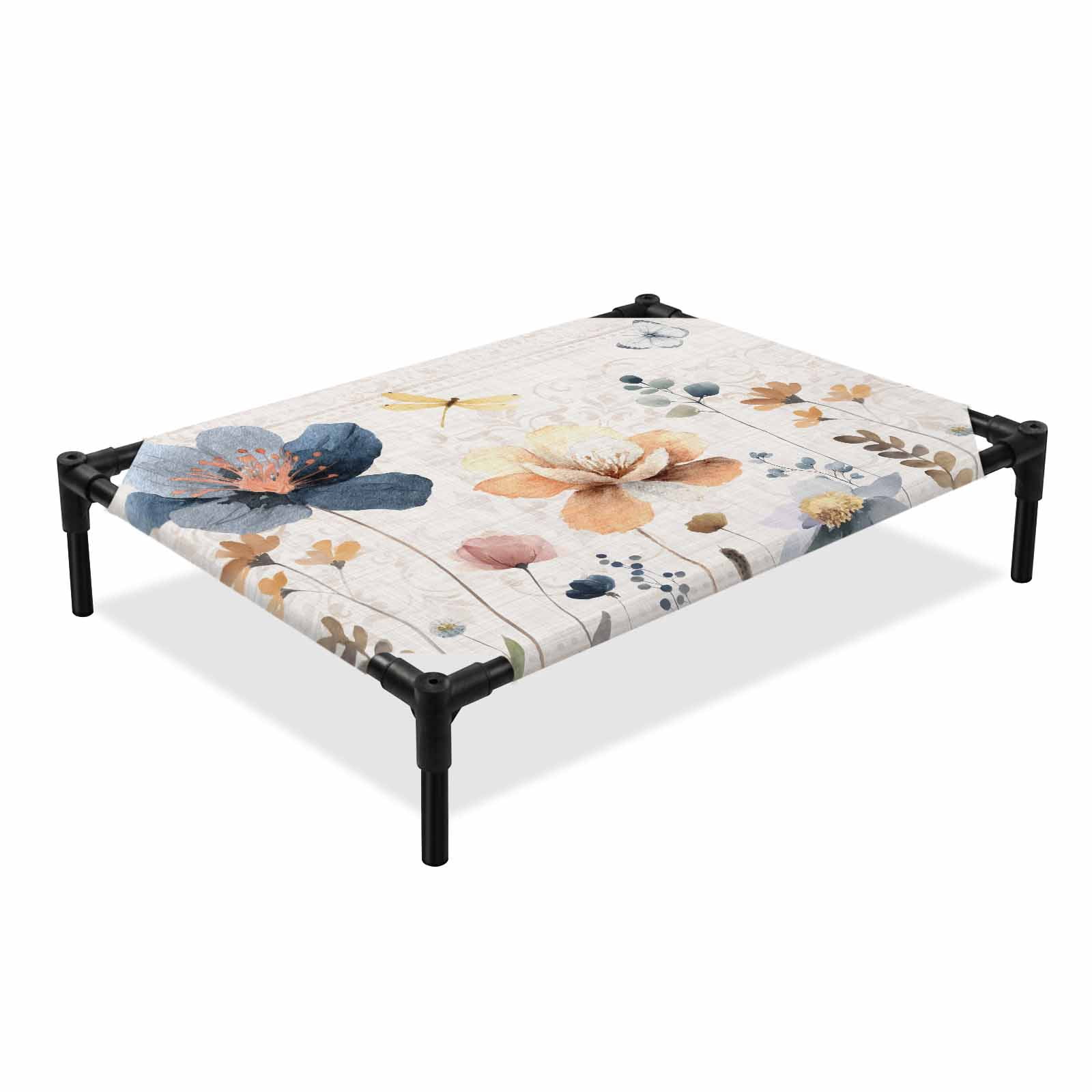 Blue Yellow Flower Elevated Dog Bed, Watercolor Spring Country Yellow ...