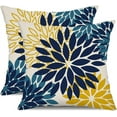 thumbnail image 1 of Blue Yellow Flower Pillow Covers 18x18 Inch Set of 2 Outdoor Throw Pillows Outdoor Waterproof Decor for Living Room Sofa Patio Funiture Garden Floral Polyester Pillow Covers 012D18, 1 of 6