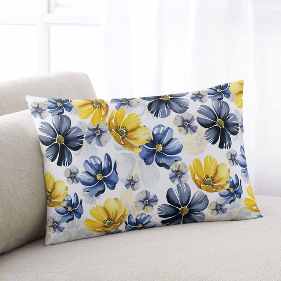 Blue Yellow Flower Queen Size Pillow Cover, Pillowcase Protectors with Zipper, Breathable Decorative Throw Pillow Case Cover, Retro Country French Daisy Floral Pillow Shams for Couch Sofa 20x30Inch