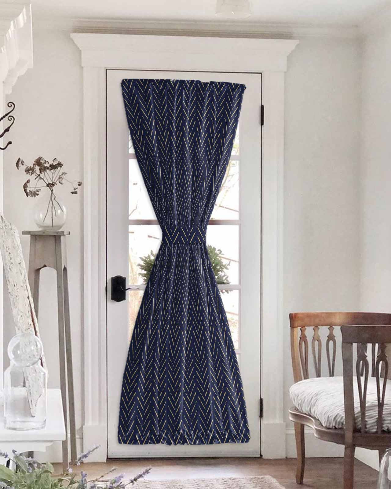 Blue Yellow Geometric Blackout Door Curtains for French, Glass,Front ...