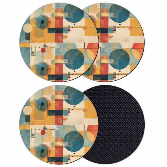 Blue Yellow Geometric Coasters Set of 4, Soft Absorbent Coasters for Drinks, Vintage Oil Painting Abstract Art Non-Slip Cup Coaster Mat with Rubber Bottom for Home Kitchen Coffee Bar Table Decor 4"