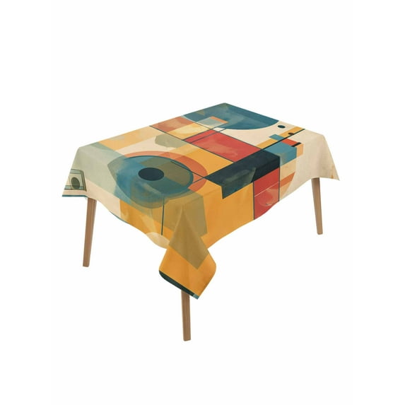 Blue Yellow Geometric Rectangle Tablecloth, Vintage Oil Painting Abstract Art Waterproof & StainResistant Tablecloth, Washable Oil-proof Table Cover for Dining/Party/Wedding/Camping/Buffet 60x84 In