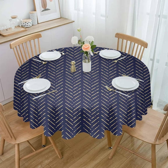 Blue Yellow Geometric Round Tablecloth 60 Inch - Waterproof Fabric Table Cloth Protector, Modern Abstract Art Striped Tablecloths Washable Table Cover for Kitchen Banquet Coffee Table Party