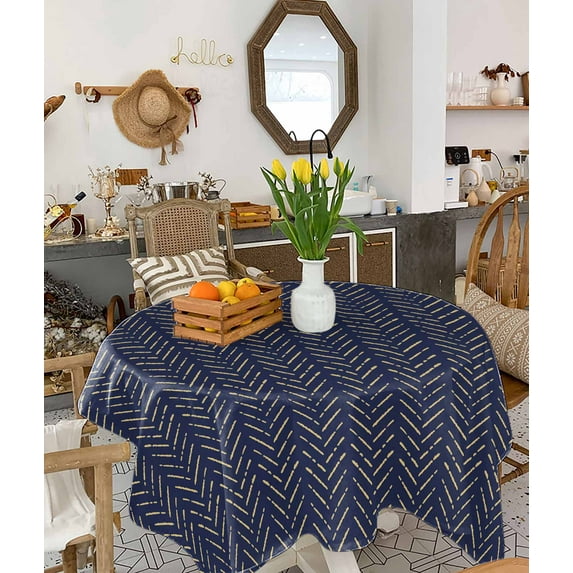 Blue Yellow Geometric Tablecloth Square Table Cloth 54x54, Waterproof Tablecloth Outdoor Table Cloth, Modern Abstract Art Striped Washable Table Cover for Kitchen Dining Party