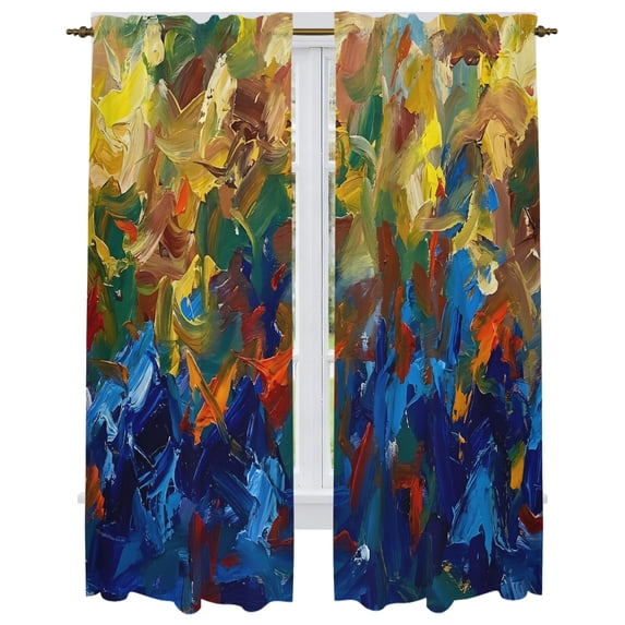 Blue Yellow Green Kitchen Curtain for Berdoom Living Room Cafe 72 Inch Length, Modern Abstract Gradient Aesthetic Art Tiers Curtains Light Filtering Drapes Window Treatment 2 Panels 52"Wx72"L