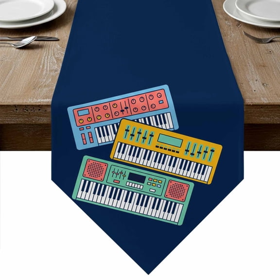 Blue Yellow Green Pianos Table Runner Linen Burlap Table Runner 36 Inches Small Colorful Instrumentation Style Dresser Scarves for Kitchen Island Coffee Dining Room Party Holiday Decor 13"x36"