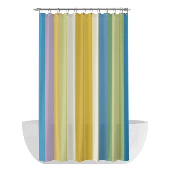 Blue Yellow Green Striped Shower Curtain - Water Repellent Fabric Shower Curtains Washable, Farmhouse Elegant Stripes Decorative Polyester Cloth Bathroom Curtains Modern Bath Decor 36"x72"