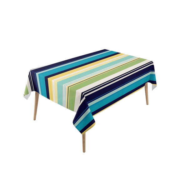 Blue Yellow Green Striped Table Cloth, Waterproof Tablecloth for Rectangle Tables, Farmhouse Vintage Stripe Reusable Washable Fabric Table Cover for Restaurant Kitchen Dining Tables 60"x120"