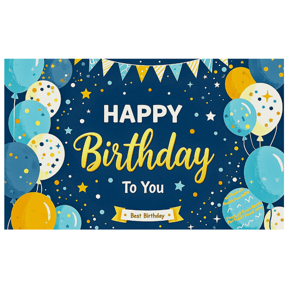Blue and Yellow Happy Birthday Banner with Balloons Star Elements and Bunting Party Supplies Photography Props Backdrop Decors for Birthday Party Celebration Photo Booth Setup Home Decorations