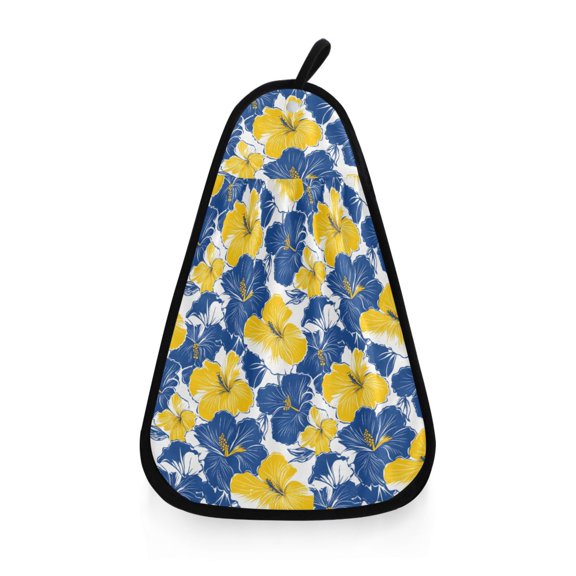 Blue Yellow Hibiscus Pattern Hand Towel Quick Drying Home Storage Kitchen Towel Hooks Dish Cloths