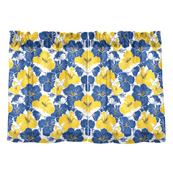 Blue Yellow Hibiscus Pattern Tier Curtains Tier Kitchen Living Room Bedroom Balcony 2 Panels 27x36 Inch