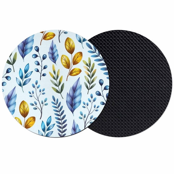 Blue Yellow Leaves Coasters Set of 2, Absorbent Coasters for Drinks, Spring Botanical Leaf Farmhouse Watercolor Coaster for Desk Coffee Table Protection, Home Decor House Warming Gifts 4"