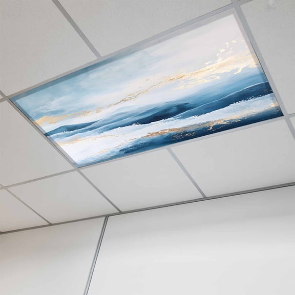 Blue Yellow Magnetic Fluorescent Light Covers for Ceiling Lights 2 x 4 Feet, Modern Ombre Abstract Oil Painting Office Classroom Kitchen Drop Ceiling Light Covers Lighting Filters Shade Panel 1 Pack
