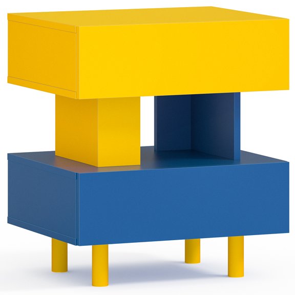 Blue & Yellow Modern Bedside Table With Spacious Storage For Bedroom And Living Room Nightstand Copious Space -