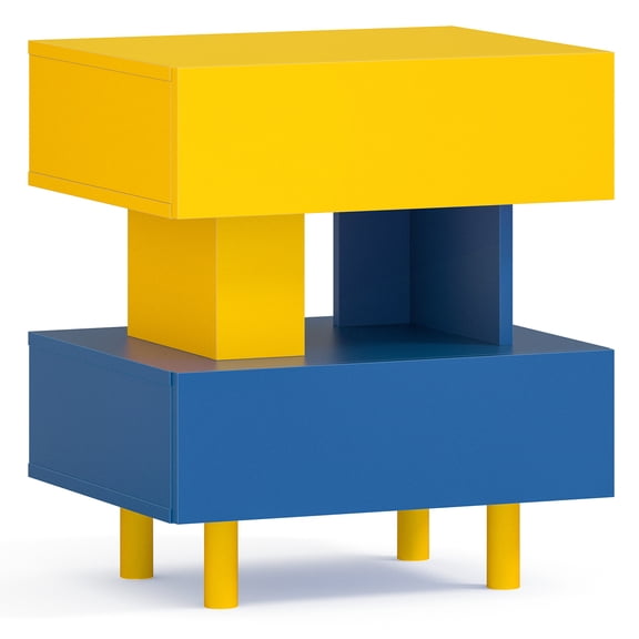 Blue & Yellow Modern Nightstand With Ample Storage Space For Bedroom And Plentiful - Color
