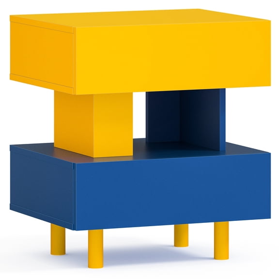 Blue & Yellow Modern Side Table With Ample Storage For Bedroom And Bedside Options