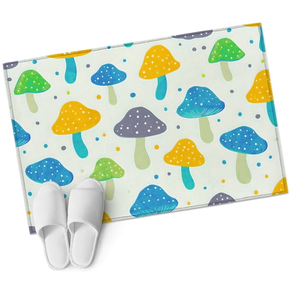 Blue Yellow Mushroom Entryway Rug 2x3 Area Rug Washable Indoor Doormat Small Bathroom Rugs Non-Slip Low Pile Accent Throw Rugs Fall Polka Dots Botanical Floor Carpet for Kitchen Bedroom Entrance