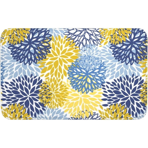 Blue Yellow and Navy Chrysanthemum Flowers Bath Mat Non-Slip Soft Microfiber Bathroom Rugs Washable Bathmat, Carpet Rug Entryway Daisy Floral Decor for Tub Shower Room Floor, 31.5x20 Mat