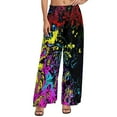 thumbnail image 1 of Blue Yellow Paint Splatter Straight Pants Colorful Print Sexy Wide Pants Woman Big Size Streetwear Print Trousers, 1 of 2