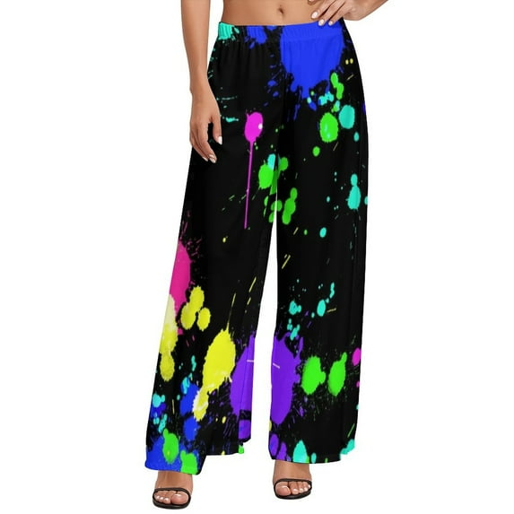Blue Yellow Paint Splatter Straight Pants Colorful Print Sexy Wide Pants Woman Big Size Streetwear Print Trousers