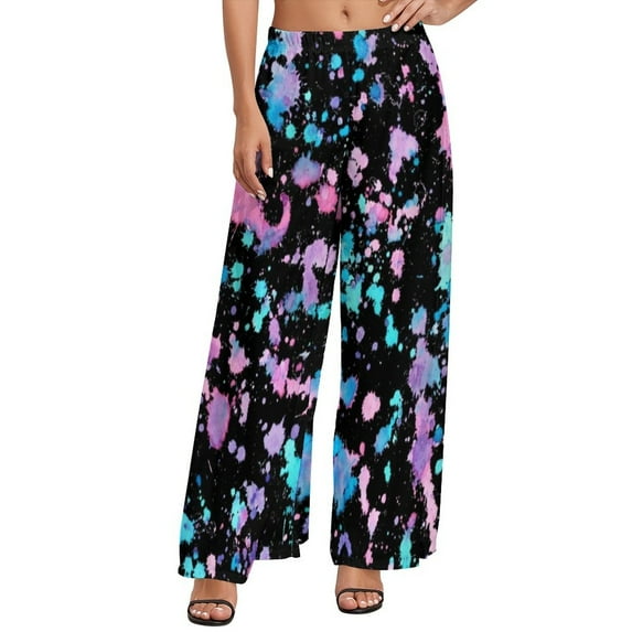 Blue Yellow Paint Splatter Straight Pants Colorful Print Sexy Wide Pants Woman Big Size Streetwear Print Trousers