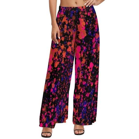 Blue Yellow Paint Splatter Straight Pants Colorful Print Sexy Wide Pants Woman Big Size Streetwear Print Trousers