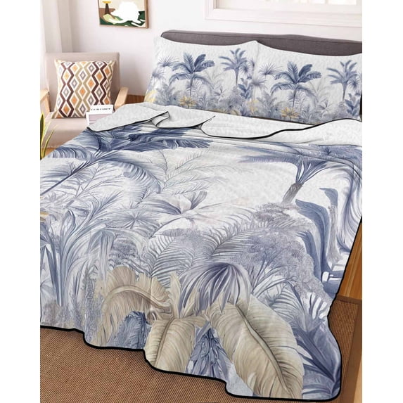 Blue Yellow Palm Tree King Size Down Alternative Comforter, Lightweight Comforter Quilt Bedding Set with Pillow Shams Summer Botanical Tropical All Seasons Bed Comforter Duvet Insert 96"x106"