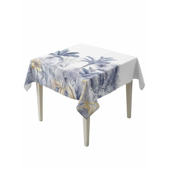 Blue Yellow Palm Tree Table Cloth, Summer Botanical Tropical Waterproof Tablecloth for Square Tables, Reusable Washable Fabric Table Cover for Restaurant Kitchen Dining Tables 54"x54"