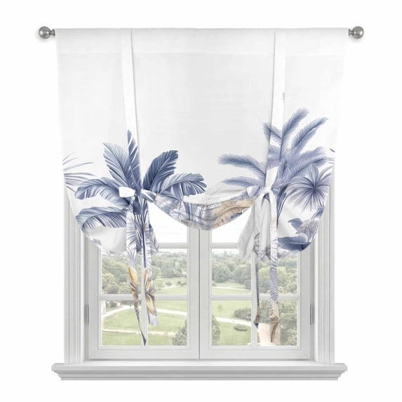 Blue Yellow Palm Tree Tie Up Curtain Valance for Window, Adjustable Rod Pocket Window Curtains Shades, Summer Botanical Tropical Light Filtering Valance Drapes for Living Room Kitchen Bedroom 46"x63"