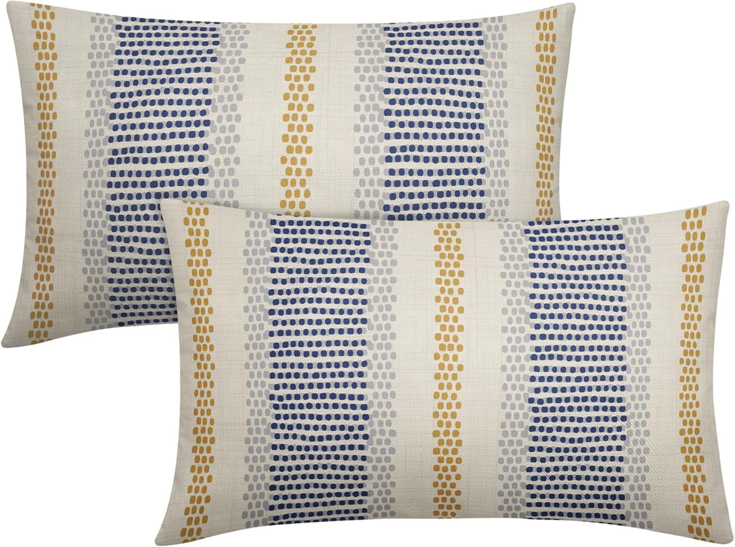 Blue Yellow Pillow Covers 12x20 Set of Gray Grey Dot Print
