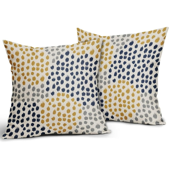 Blue Yellow Pillow Covers 20x20 Set of 2 Boho Design Gray Polka Dot Throw Pillows Modern Art Trendy Print Decorative Outdoor Pillowcase Square Cushion Cover Linen Pillow Case for Home Sofa Couch Bed