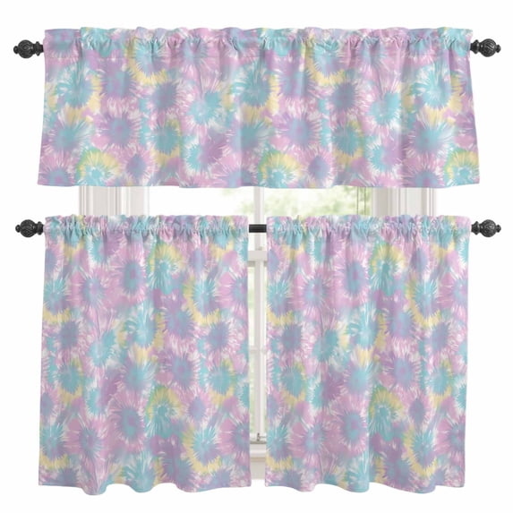 Blue Yellow Pink Kitchen Curtains Sets for Windows 36 Inch Length, Modern Abstract Art Watercolor Rod Pocket Window Treatments Tier Curtains and Valances Set for Bedroom/Bathroom