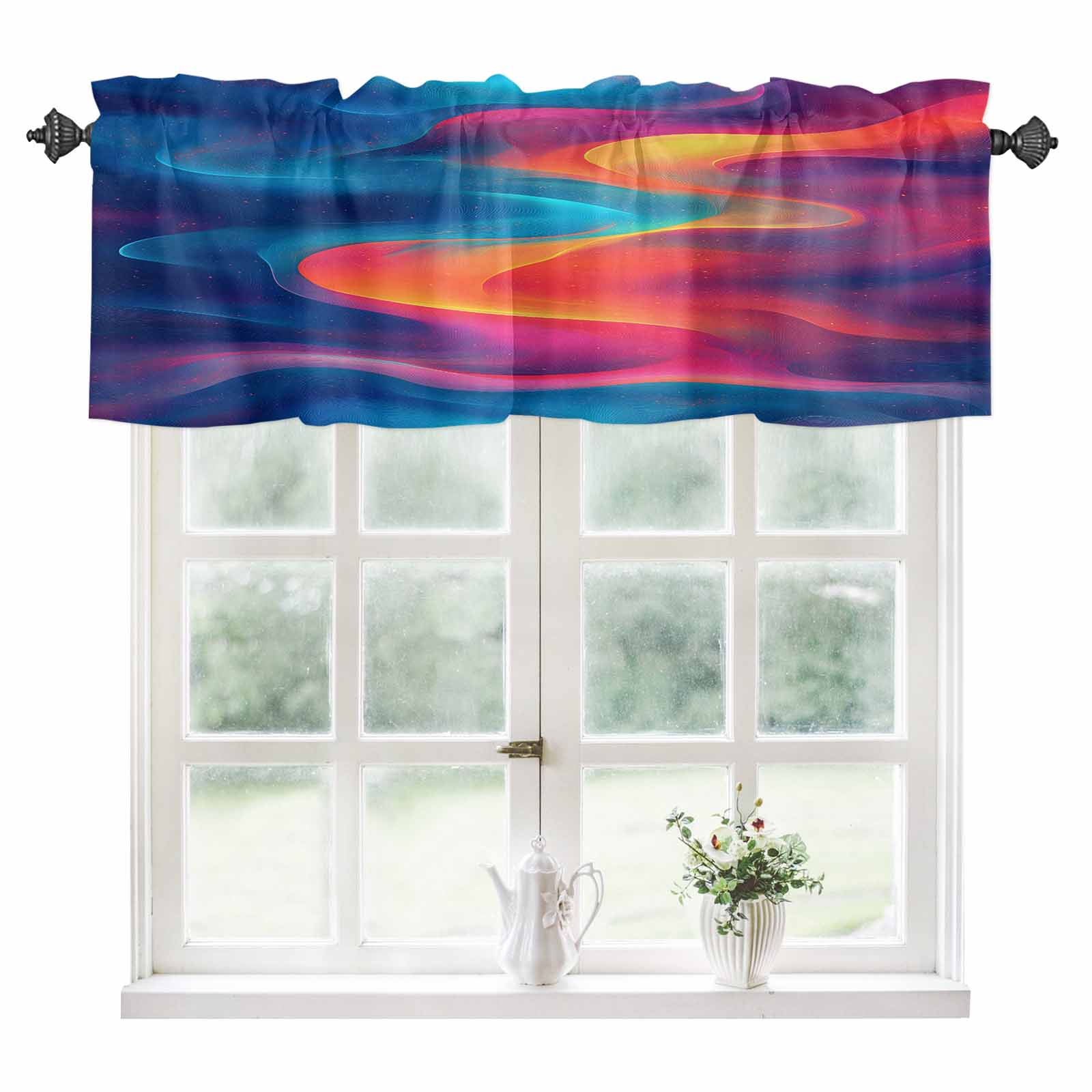 Blue Yellow Pink Kitchen Valances for Windows 42x12 Inch Kitchen ...
