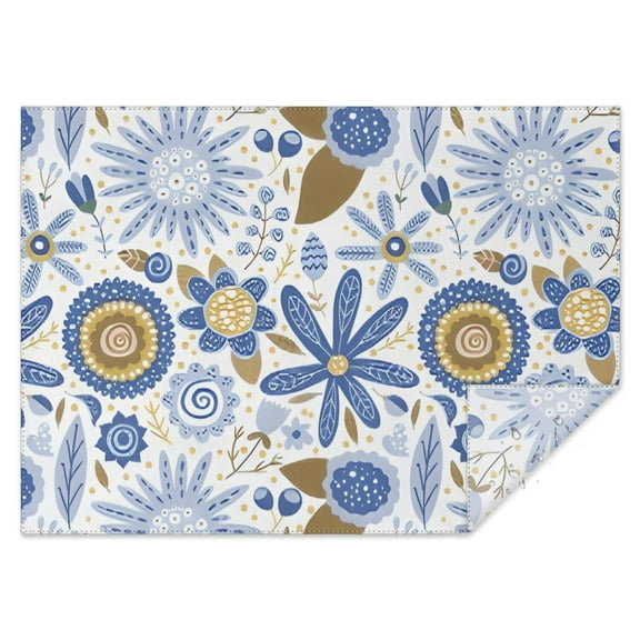 Blue and Yellow Pioneer Flower Rectangle Tablecloth 60"x84",Waterproof Polyester Rectangle Table Cloth, Wipeable Spillproof Polyester Tablecloth for Dining, Camping, Indoor and Outdoor