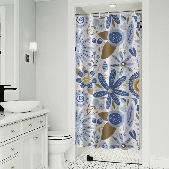 Blue and Yellow Pioneer Flower Shower Curtain 36"x72" ,Bathroom Decorative Shower Curtains Set with 12 Hooks,Modern Waterproof Washable Shower Curtain