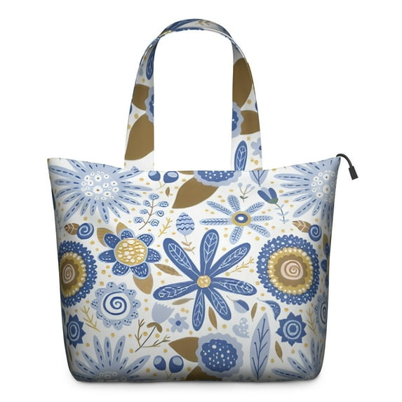 Blue and Yellow Pioneer Flower Travel Tote Bags for Women Carry On,Large Weekender Bags for Women Travel,Multi Functional Duffle Bag for Work,Shopping,Sports