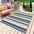 thumbnail image 1 of Blue Yellow Red Striped Outdoor Rug for Patio/Deck/Porch, Non-Slip Large Area Rug 4 x 6 Ft, Modern Stripes Art Farmhouse Indoor Outdoor Rugs Washable Area Rugs, Reversible Camping Rug Carpet Runner, 1 of 8
