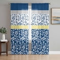 thumbnail image 1 of Blue Yellow Sheer Curtains 63 Inch Length 2 Panels Set, Botanical Floral Motifs Wildflower Striped Voile Window Treatment Rod Pocket Curtains Sheers Drapes for Bedroom/Living Room/Kitchen 52x"63"x2, 1 of 7