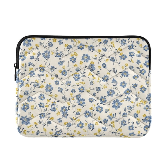 Blue Yellow Small Flowers Quilted Laptop Protective Cases Computer Sleeves Tablet Bags Briefcases M