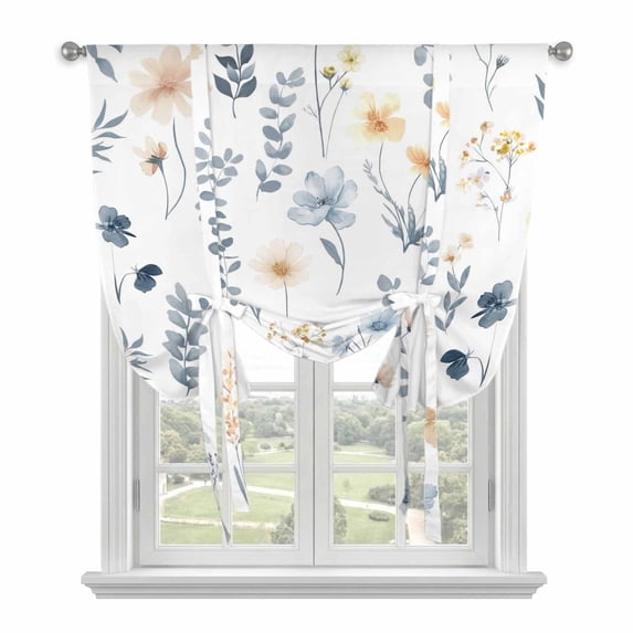 Blue Yellow Spring Floral Balloon Curtains for Windows, Bedroom ...