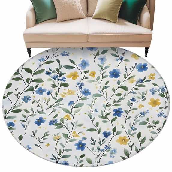 Spring Floral Rugs Blue Yellow Spring Floral Large Area Rugs for Bedroom Living Room, Soft ...