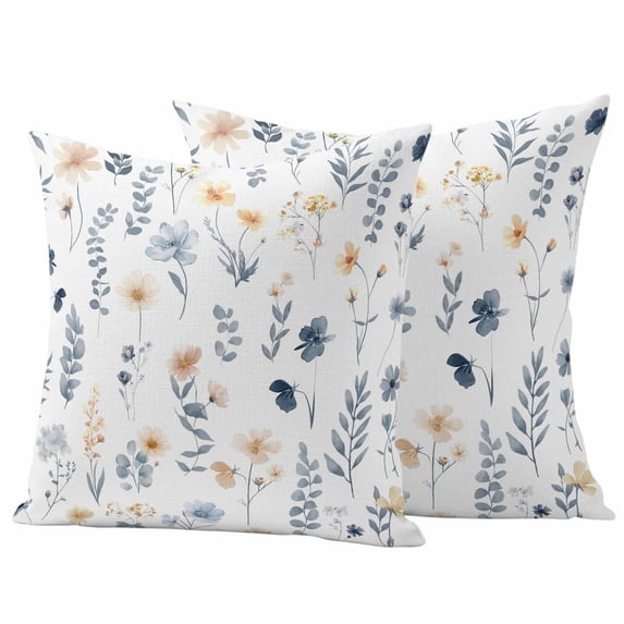 Blue Yellow Spring Floral Pillow Covers 2 Pack Watercolor Botanical Flower Pillowcase Waterproof Outdoor Throw Pillow Cover for Patio Garden Square Cushion 16”x16”