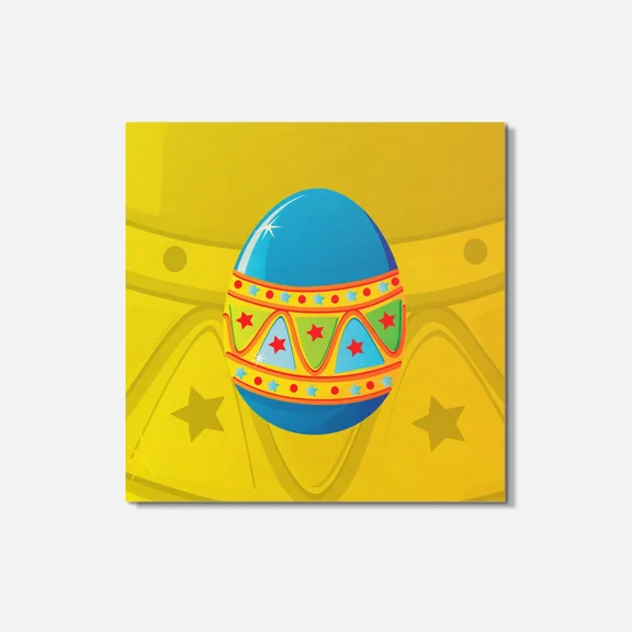 Blue & Yellow Star Pattern Easter Egg 4'' X 4'' Square Wooden Coaster