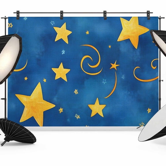 Blue Yellow Star Vintage Backdrop for Photography, Fabric Photo Background Backdrop, Starry Sky Vintage Photo Booth Background for Portrait Photoshoot Video Wedding Studio Decoration Banner 7x5ft