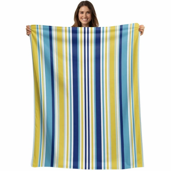Blue Yellow Striped Blanket Soft Cozy Warm Throw Blanket for Couch, Plush Fuzzy Flannel Fleece Blankets for Sofa, Colorful Ombre Abstract Stripes Bed Blankets Lightweight Gifts for Women, 30"x40"